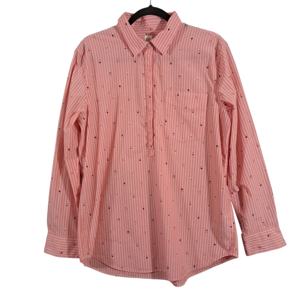 Gap 100% Cotton LightweightButton Down‎ Shirt Womens Large Stripped Preppy